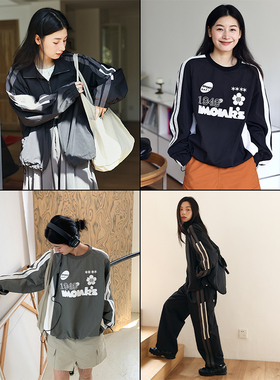 鹿与飞鸟轻户外尼龙拼接撞色条纹印花运动套装5340/5342/5341