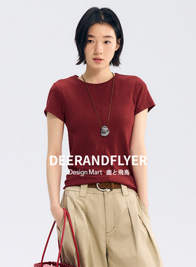 鹿与飞鸟＜Clean系列＞260g优可丝竹三色正肩圆领刨冰T恤6665