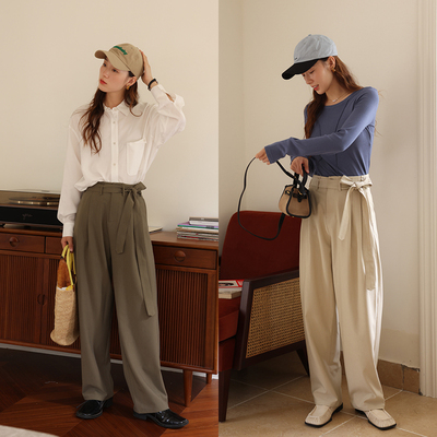 自带垂感系带休闲简约小西裤