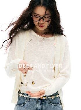 鹿与飞鸟“舒适至上”花扣开衫|两穿背心针织套装6636/6637巛