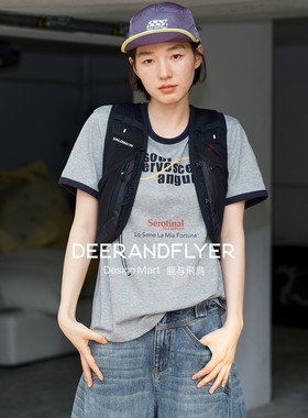 鹿与飞鸟＜SSS系列＞“let's joyful”竹节棉混纺两色印花T恤6863