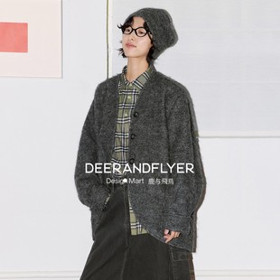 鹿与飞鸟 绵羊毛混纺绒感水泥灰毛呢外套7041 混凝诗人