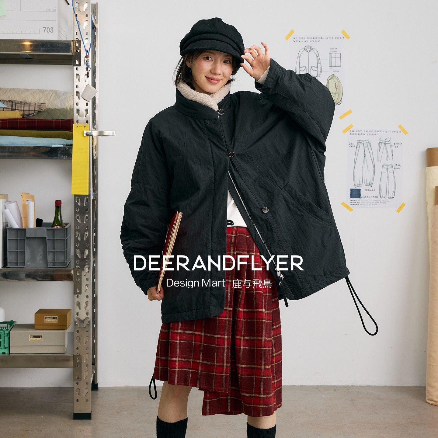 鹿与飞鸟&ldquo;软欧包&rdquo;毛领可脱卸 高密棉锦长短款棉服外套7136/7230