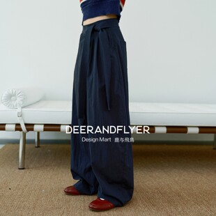 6874 棉锦混纺立裁宽松系带两色茧型休闲裤 鹿与飞鸟 城市浅行