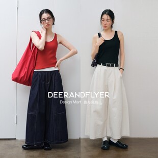 7338 明线半松紧腰九分阔腿裤 鹿与飞鸟「九分风筝裤 」日杂通勤风
