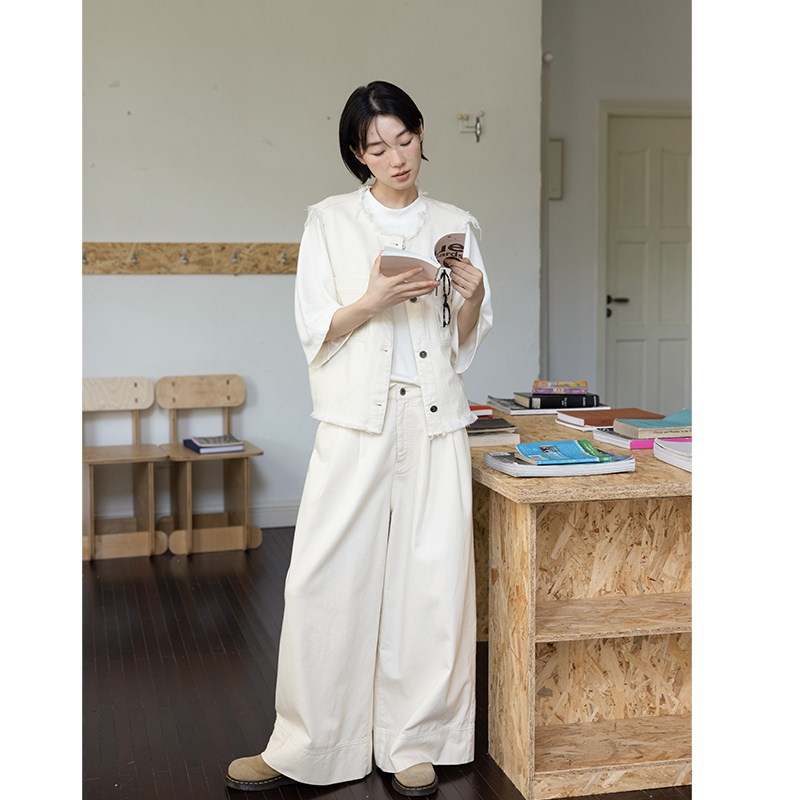 鹿与飞鸟“咖啡拿铁”层次感懒人|毛边马甲阔腿裤套装6142/6143,女装/女士精品,休闲裤,淘宝优惠券,粉丝福利购,淘宝优惠卷