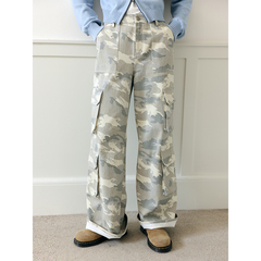 鹿与飞鸟奶fufu的奶油迷彩|微喇大口袋直筒工装裤5785丷