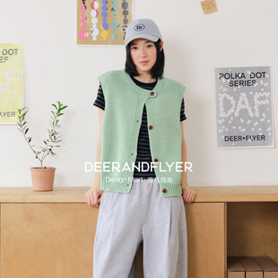 鹿与飞鸟「棉花糖」浅春系镂空钩织圆领叠穿三色针织背心马甲7389