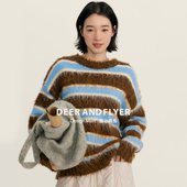 Warm Days 设计师风格 鹿与飞鸟 款 双色长毛撞色条纹毛衣6373寸