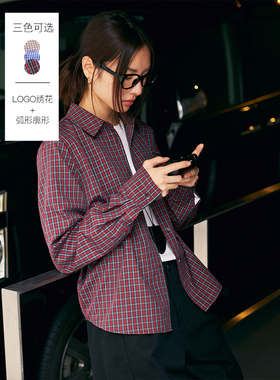 鹿与飞鸟内搭B备|三色刺绣小格子叠穿经典款衬衫6260