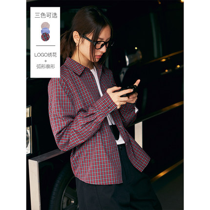 鹿与飞鸟内搭B备|三色刺绣小格子叠穿经典款衬衫6260