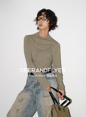 鹿与飞鸟“心向暖”柔糯亲肤弹力混纺三色正肩小高领打底衫6945