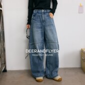 鹿与飞鸟 7238 牛仔裤 城野通勤 全棉水洗内里抓绒分割线休闲工装