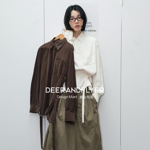 7019 柔韧舒爽全棉配腰带三色翻领灯芯绒衬衫 鹿与飞鸟 银杏卷叶