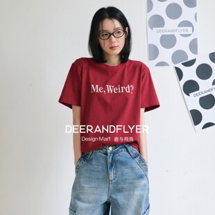 鹿与飞鸟「Basic字母T」亲肤纯棉前后字母印花圆领短袖 T恤7370