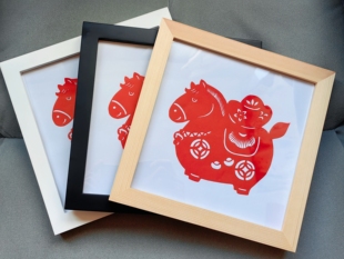 剪纸摆件福马造型招财马平面带实木相框装裱