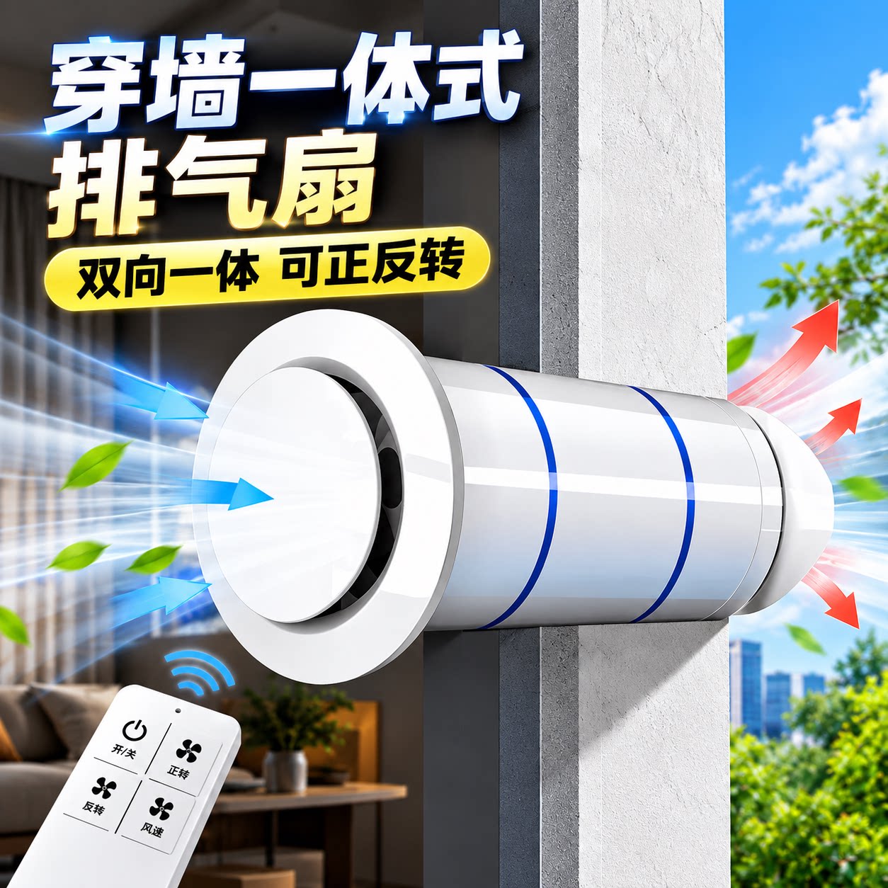 穿墙一体式排气扇卫生间专用卧室抽风机厕所双向排风扇换气扇家用