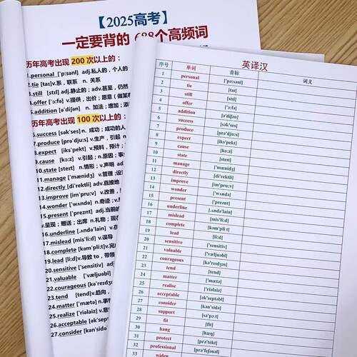 25高考英语必背688个高频词英汉互译附音标词意更易掌握结合打卡