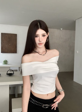实拍实价夏季辣妹一字肩不规则设计露背收腰修身气质短款抹胸上衣