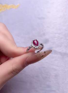 天然老烧红宝石戒指s925纯银镶嵌宝石活口可调节指环女