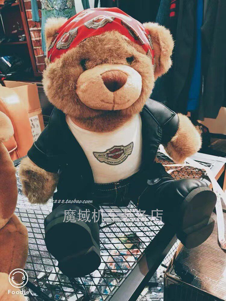 23706魔域机车美国哈雷复古收藏100年纪念款摩托车后座公仔玩偶