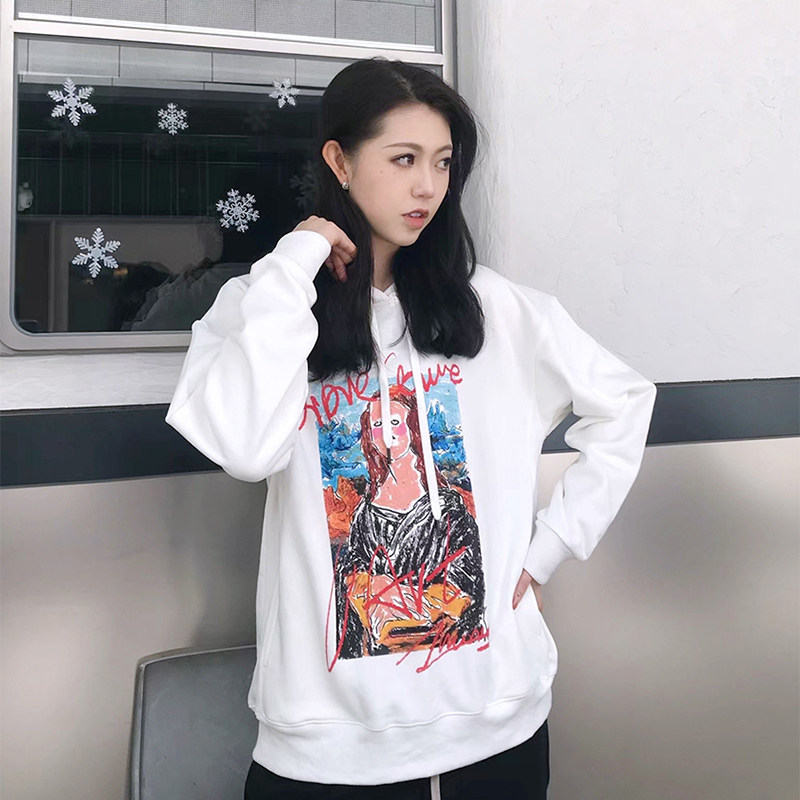 猫一杯 thurman 博物馆系列 蒙娜丽莎套头连帽卫衣情侣秋冬宽松款
