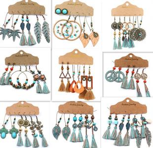 耳坠多件套耳环套装波西米亚时尚流苏耳环亚马逊饰品跨境热卖耳饰