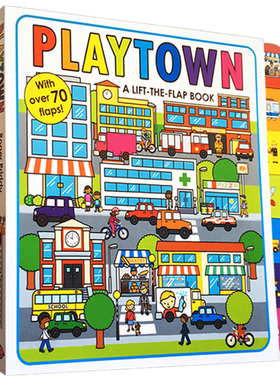 游戏小镇大开本翻翻书 英文原版儿童绘本 Playtown A Lift-the-Flap Book  纸板书 Priddy 进口英语儿童启蒙书籍 撕不烂纸板书