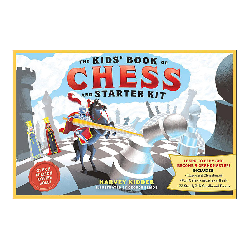 英文原版 The Kids’Book of Chess and Starter Chess Set 儿童国际象棋书和初级国际象棋套装 含棋盘 全彩教材 32个3D纸板片