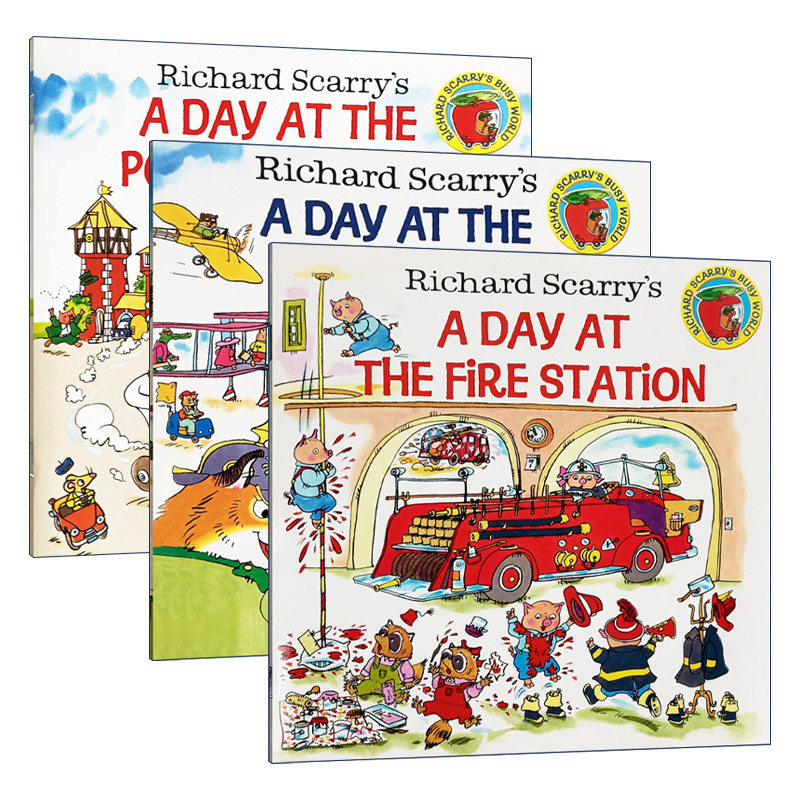 忙碌的一天3册套装 斯凯瑞金色童书 Richard Scarry’s A Day  飞机场 警察局 消防站 英文原版儿童英语启蒙绘本