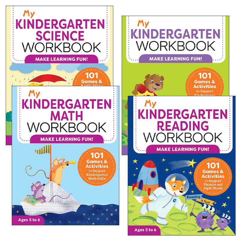 英文原版 My Kindergarten workbook 我的幼儿园练习册系列4册 101个游戏谜题与活动 儿童STEM教育 迷宫 单词搜索 英文版 进口书籍