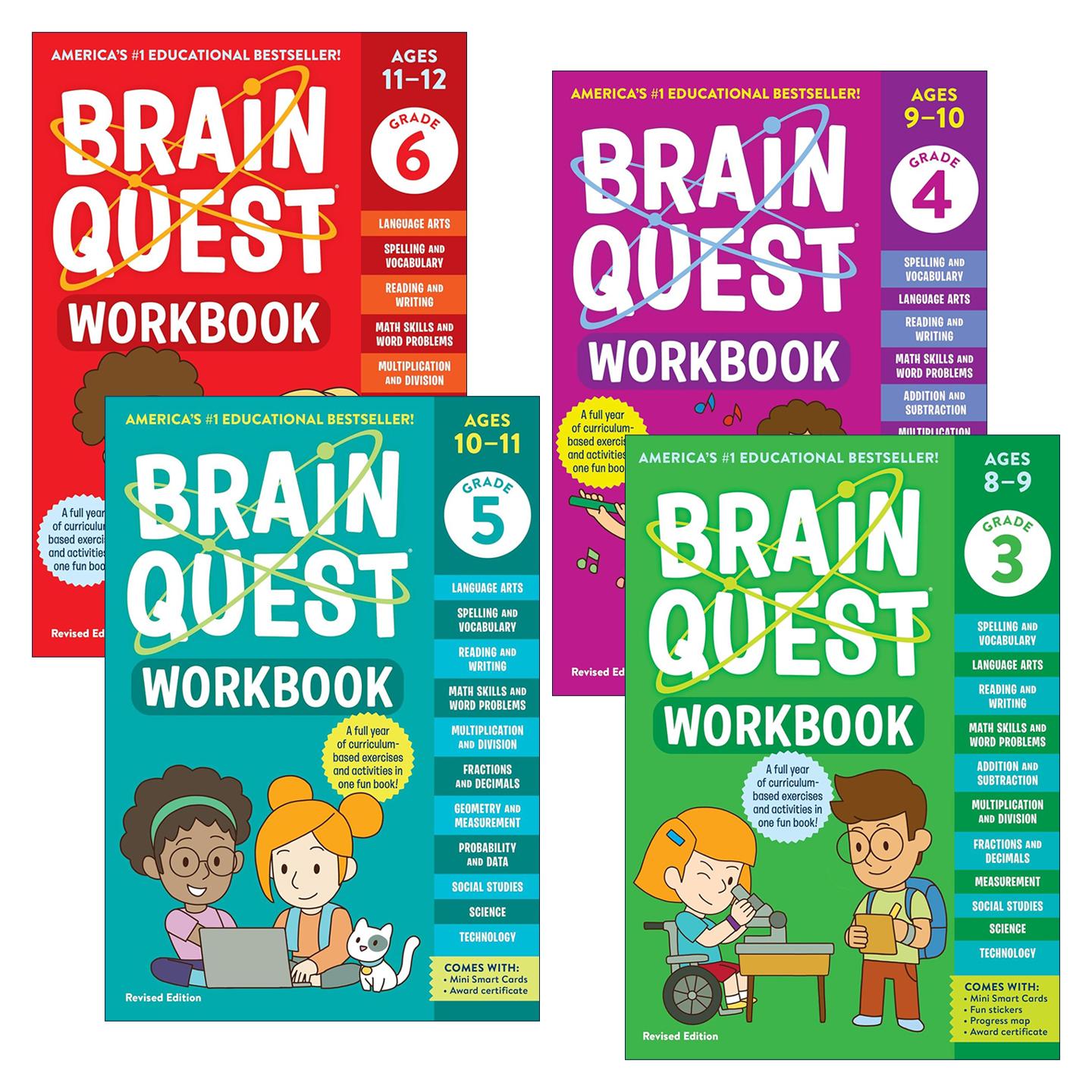 英文原版 Brain Quest Workbook 大脑任务练习册三到六年级 4册 美国学前小学生全科练习册 英文版 进口英语原版书籍