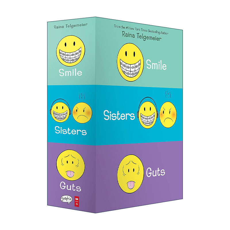 英文原版 Raina Telgemeier 图像小说本盒装 含微笑 姐妹 勇气 英文版 进口英语原版书籍