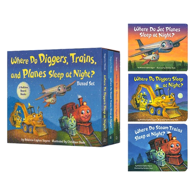Where Do Diggers Trains and Planes Sleep at Night 3 挖土机晚上睡在哪里3册 英文原版绘本 英文版 进口英语书籍