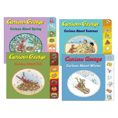 英文原版 Curious George 好奇猴乔治对四季很好奇系列4册 大开异形纸板书 秋天/夏天/秋天/冬天 英文版 进口英语原版书籍