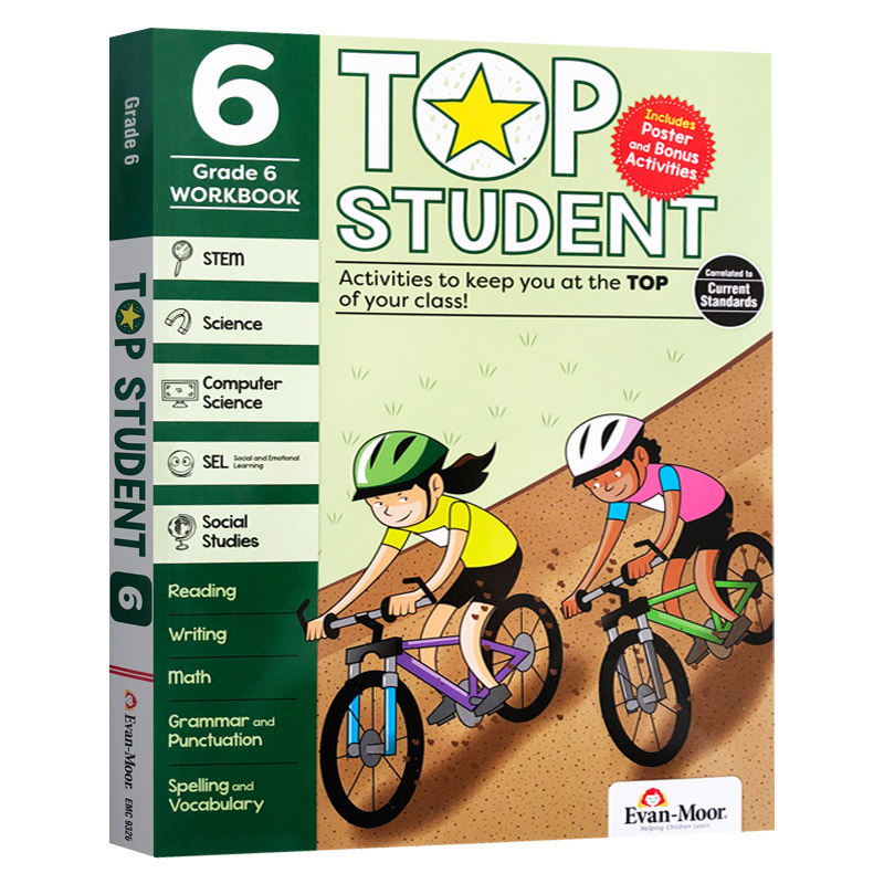 美国加州教辅优等生系列 小学六年级综合科目练习册 英文原版 Top Student Grade 6英语数学计算机等多学科思维和综合能力培养教程