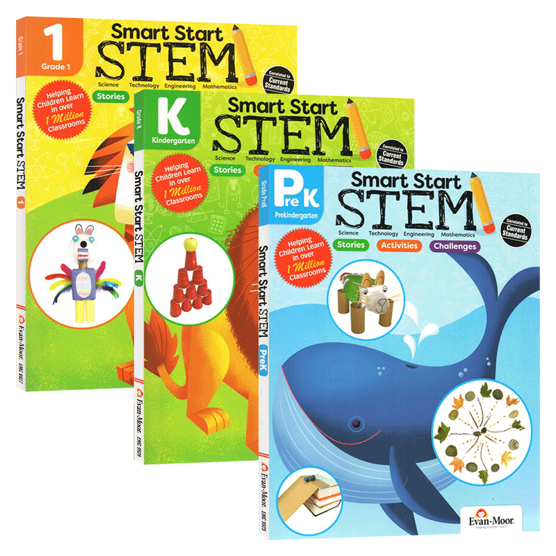 聪慧启蒙系列科学练习册套装3册 英文原版教辅 Smart Start STEM Grade Prek K 1 幼儿园小中大班一年级 美国加州教辅进口英语书