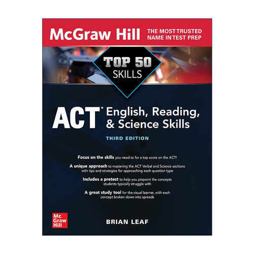 英文原版 Top 50 ACT English  Reading  and Science Skills 美国高考英语、阅读和科学考试技巧50个 进口英语原版书籍