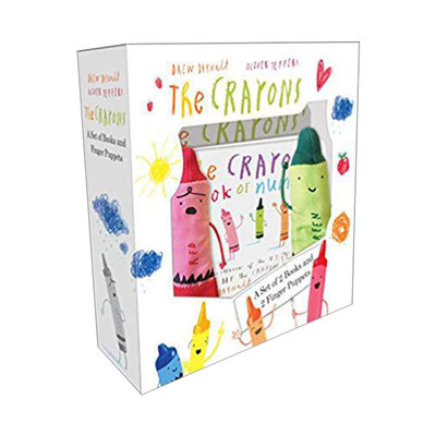 英文原版 The Crayons A Set of Books and Finger Puppets 小蜡笔 儿童色彩数数启蒙认知幽默绘本+蜡笔小木偶玩偶玩具盒装 英文版