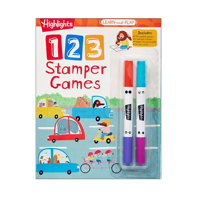 英文原版 Highlights Learn-and-Play 123 Stamper Games 亮点边玩边学系列 123印章游戏 学龄前儿童数学学习活动书 算数含抽认卡