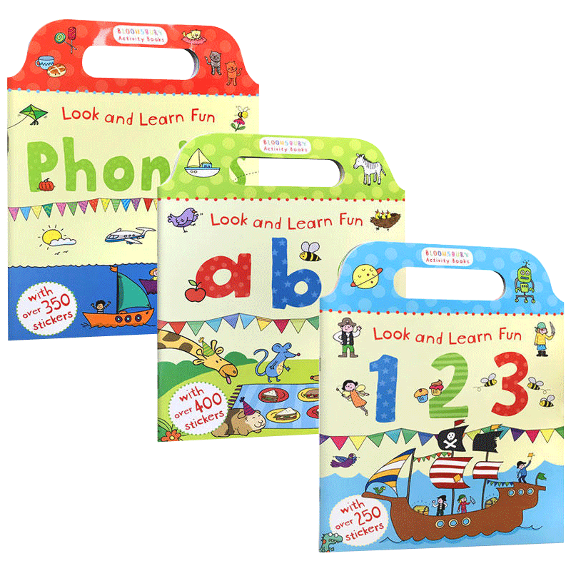 入门全彩练习册3册英文原版绘本 Look and Learn Fun ABC 123 Phonics学前英语练习册字母数字自然拼读英文版趣味 ...