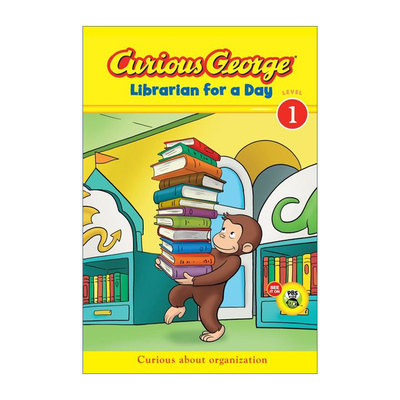 英文原版 Curious George Librarian for a Day 当图书管理员的一天 好奇猴乔治分级读物Level 1 英文版 进口英语原版书籍