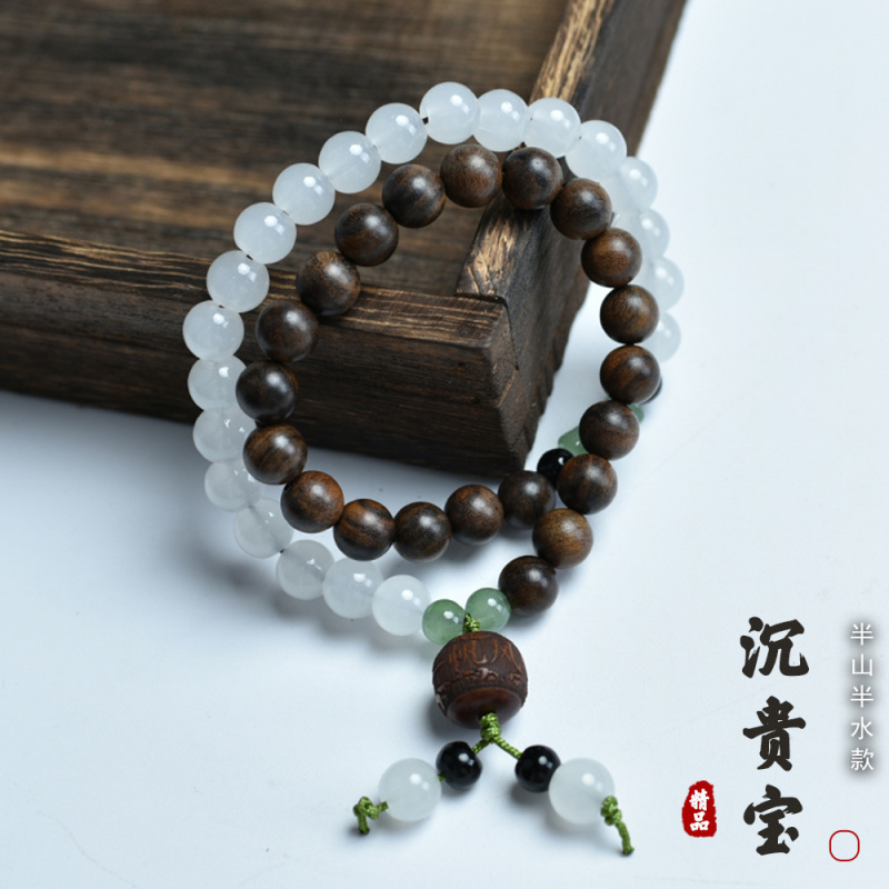沉贵宝沉香木手串半山半水玉石简
