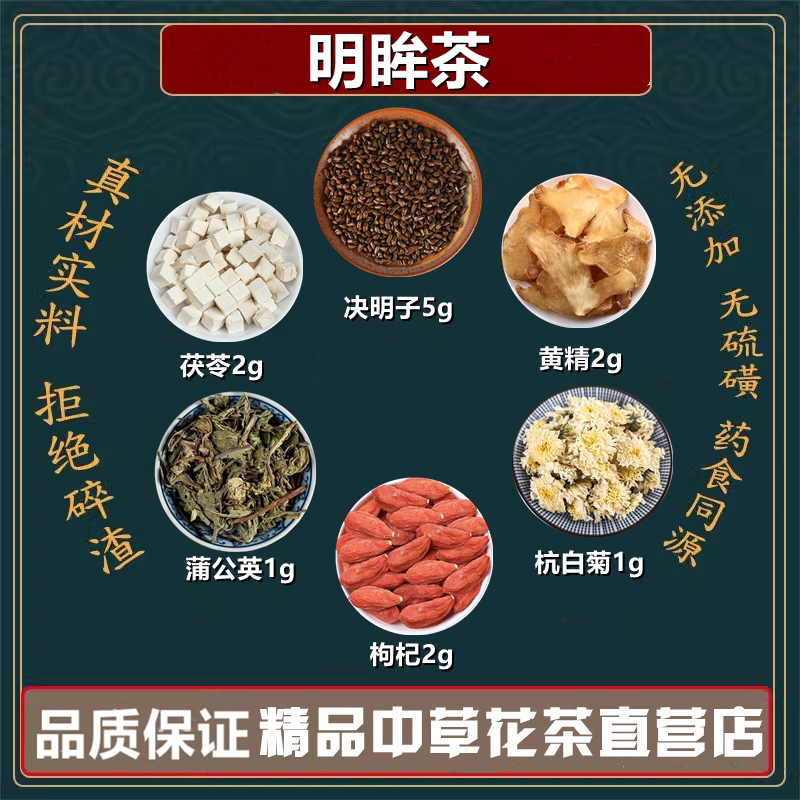 明眸茶决明子杭白菊枸杞蒲公英黄精茯苓泡水代茶饮高品质原材料
