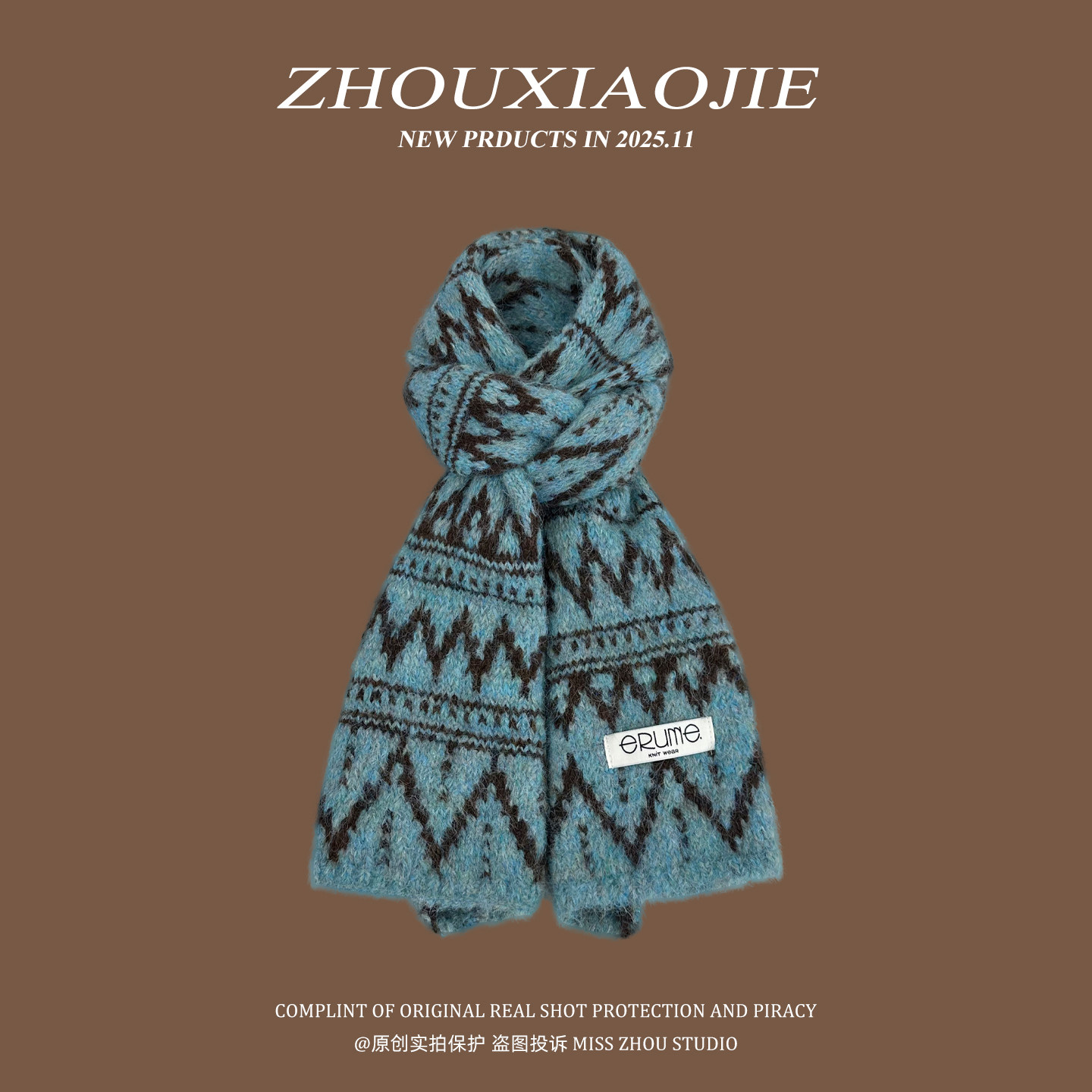 日系复古费尔岛风条纹针织围巾女生冬天加厚保暖护颈围脖学生百搭