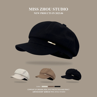 日系小众贝雷帽子女2025新款大头围春夏显脸小画家帽黑色报童帽男