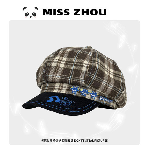 日系爱格子学院风八角帽