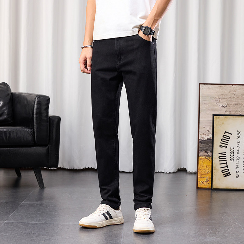 春夏新款修身弹力高级感黑色九分牛仔裤男士潮牌百搭直筒修身长裤