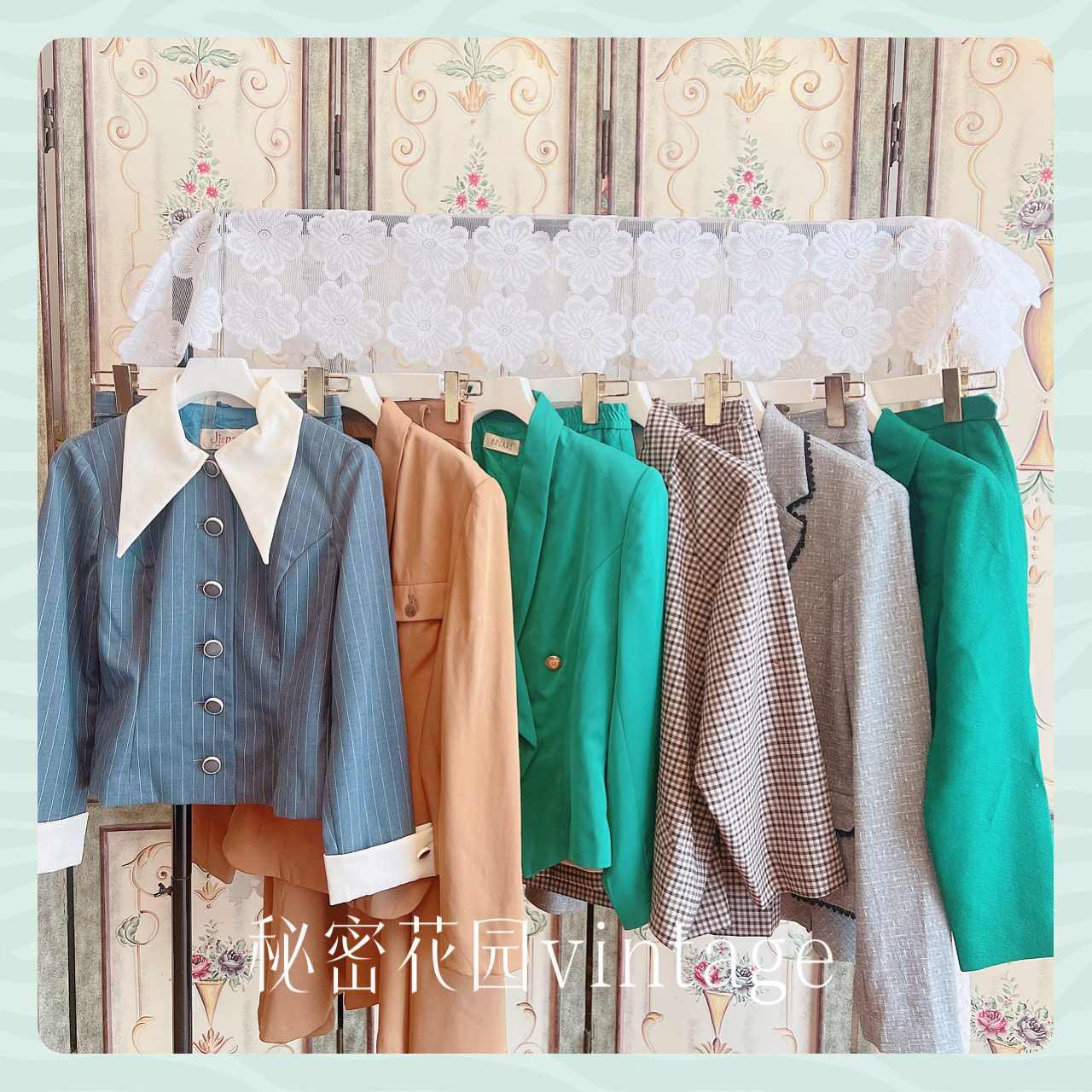 vintage复古小香风糖果色系气质通勤格纹羊毛西装外套春夏套装16