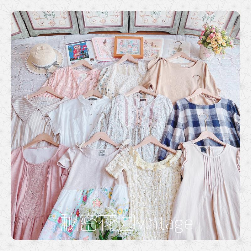 秘密花园vintage日本古着屋复古日系少女软妹格纹碎花吊带连衣裙